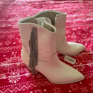 Altar'd State White Fringe Heeled Boots